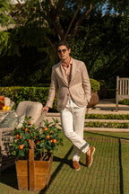 BRUNELLO CUCINELLI | Linen, Wool & Silk Prince Of Wales Jacket | Carrot