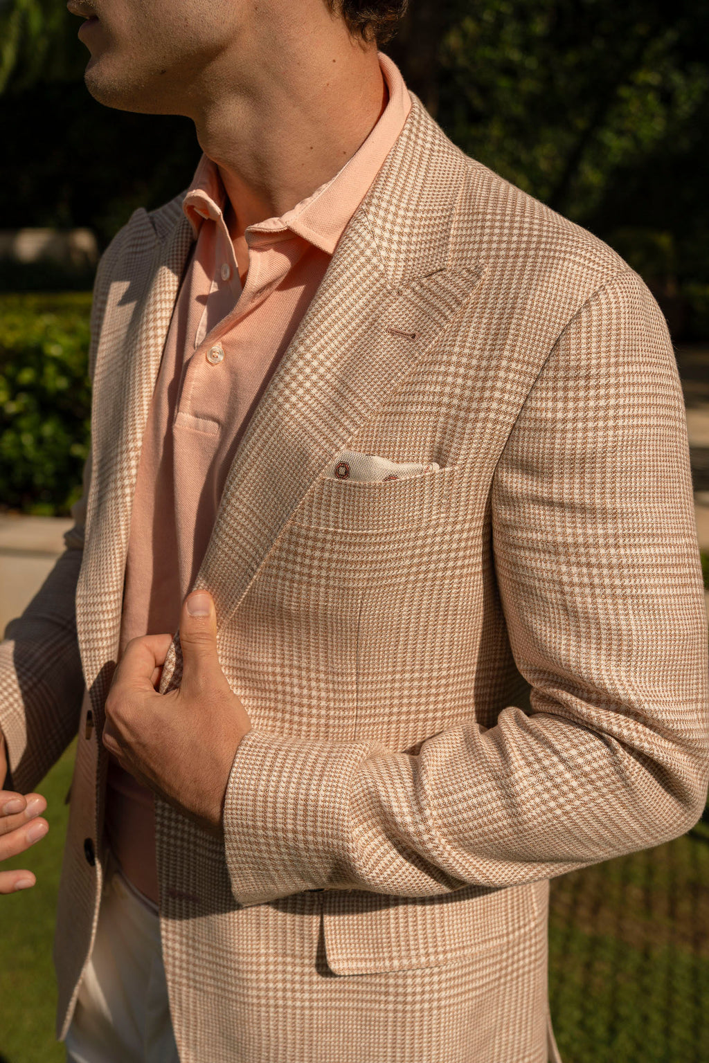 BRUNELLO CUCINELLI | Linen, Wool & Silk Prince Of Wales Jacket | Carrot
