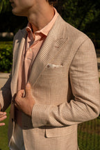 BRUNELLO CUCINELLI | Linen, Wool & Silk Prince Of Wales Jacket | Carrot