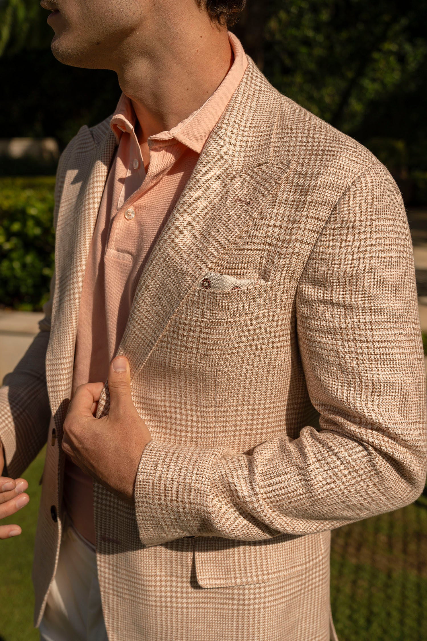 BRUNELLO CUCINELLI | Linen, Wool & Silk Prince Of Wales Jacket | Carrot