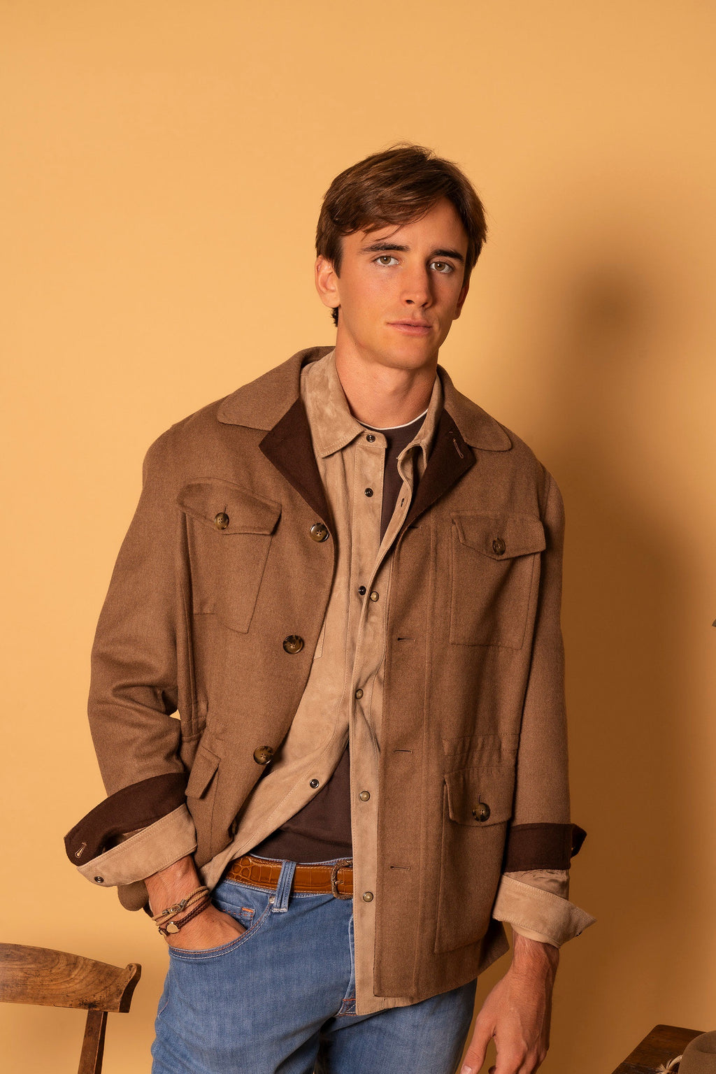 CANALI | Wool Safari Coat | Tan