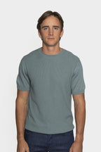 CANALI | Crew Neck Patterned Front Knit | Teal