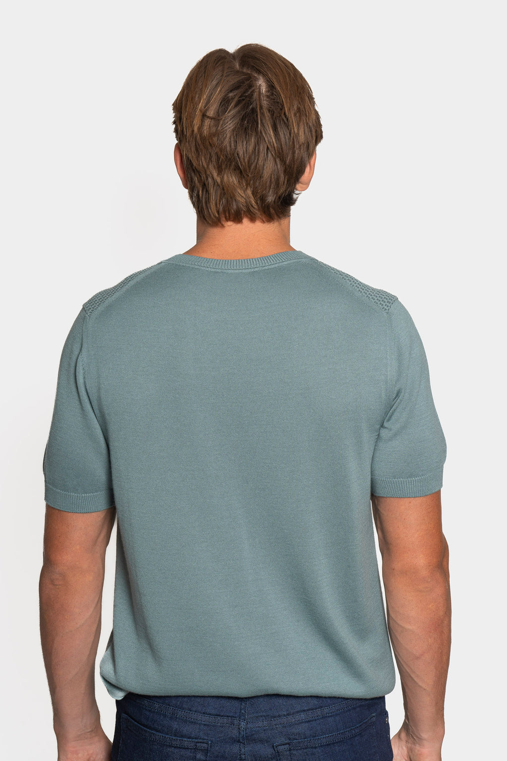 CANALI | Crew Neck Patterned Front Knit | Teal