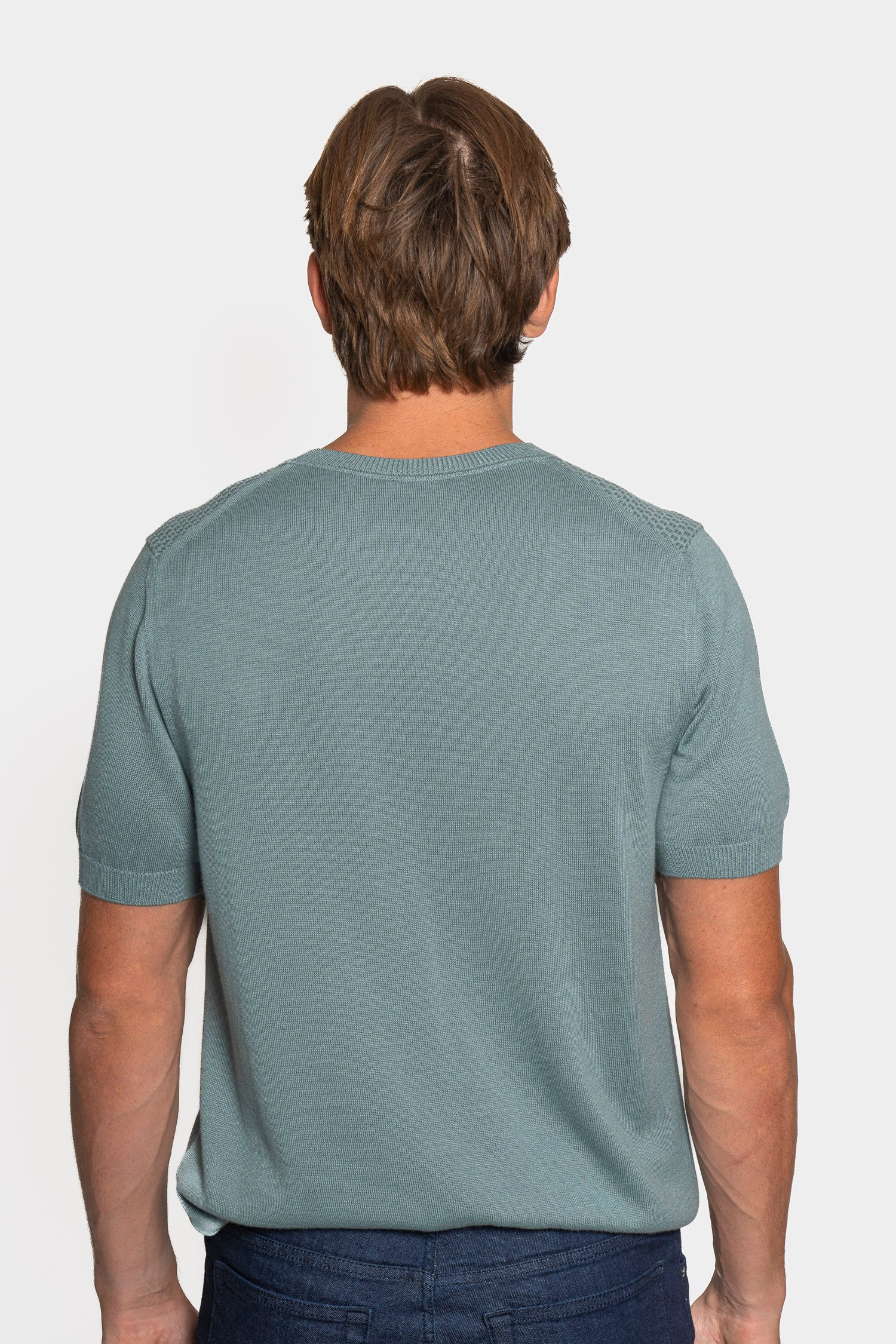 CANALI | Crew Neck Patterned Front Knit | Teal