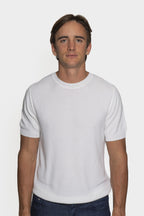 CANALI | Crew Neck Patterned Front Knit | White