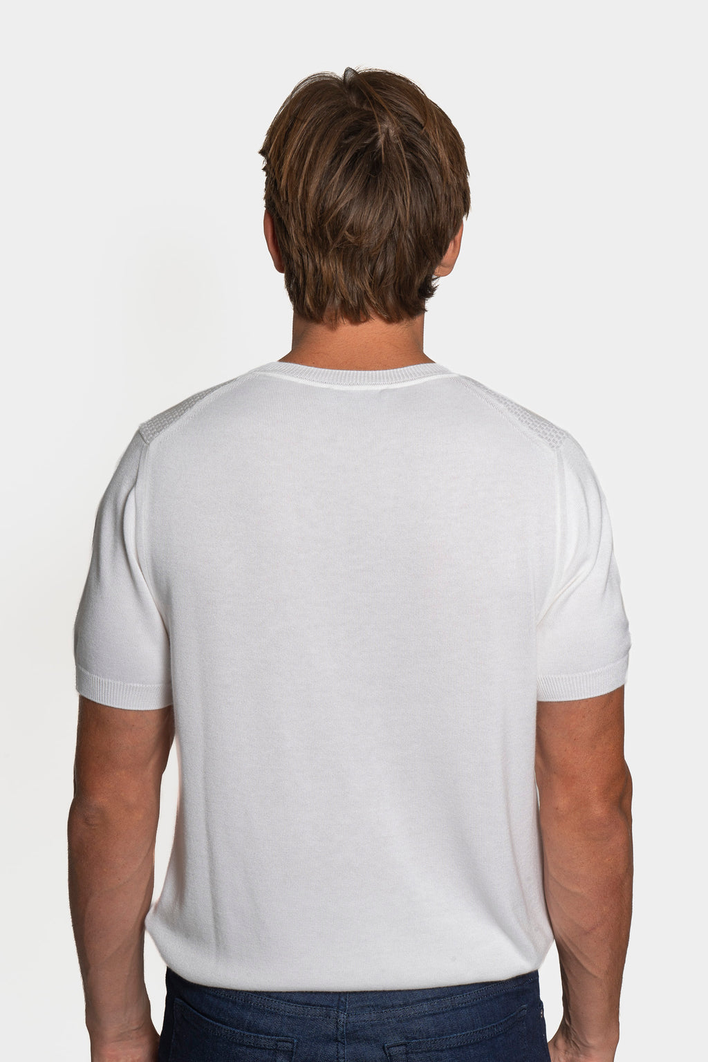 CANALI | Crew Neck Patterned Front Knit | White