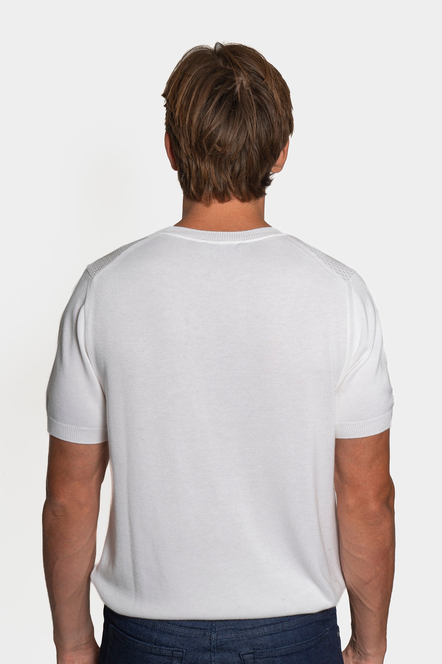 CANALI | Crew Neck Patterned Front Knit | White