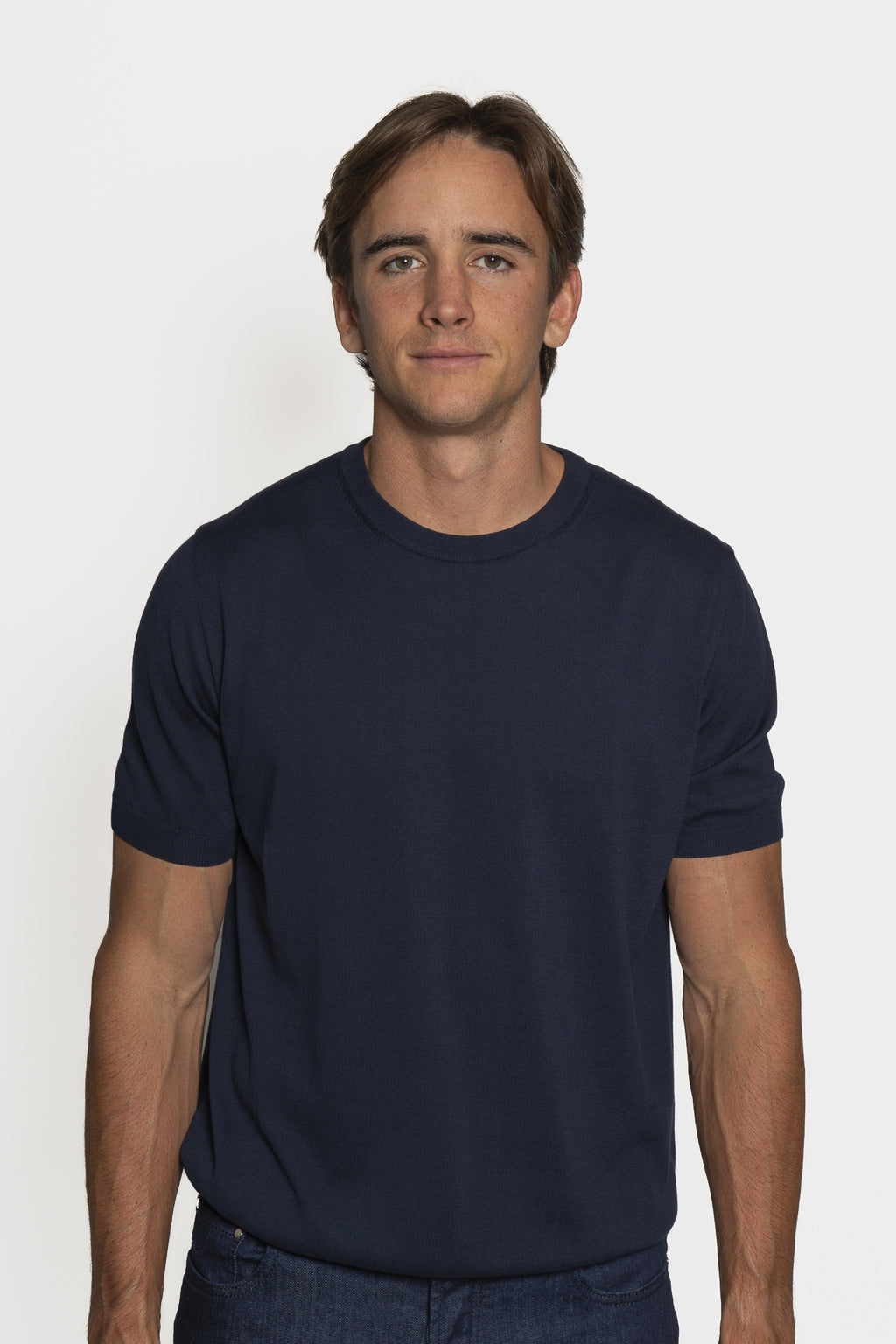 CANALI | Knitted Crew Neck Cotton T-shirt | Navy