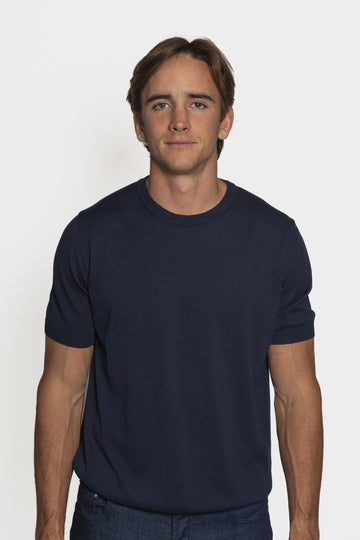 CANALI Blue Knitted Crew Neck Cotton T-shirt