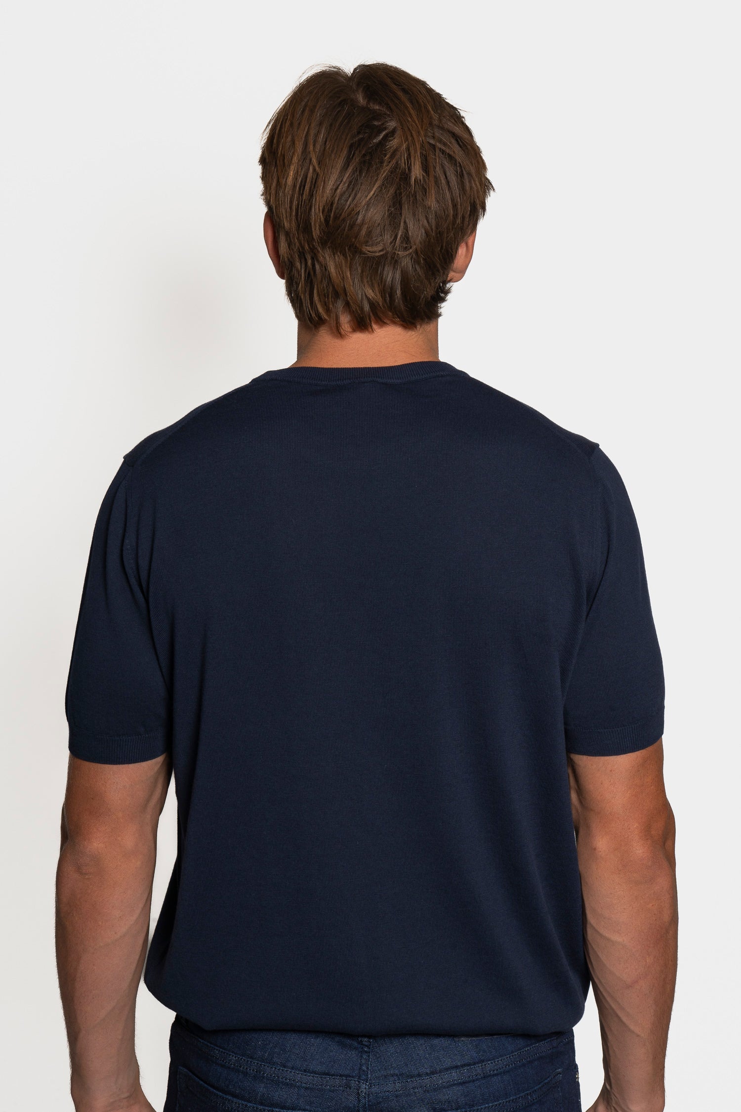 CANALI | Knitted Crew Neck Cotton T-shirt | Navy