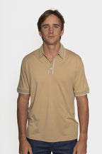 CANALI | 3-Button Knitted Polo Detail On Collar | Camel