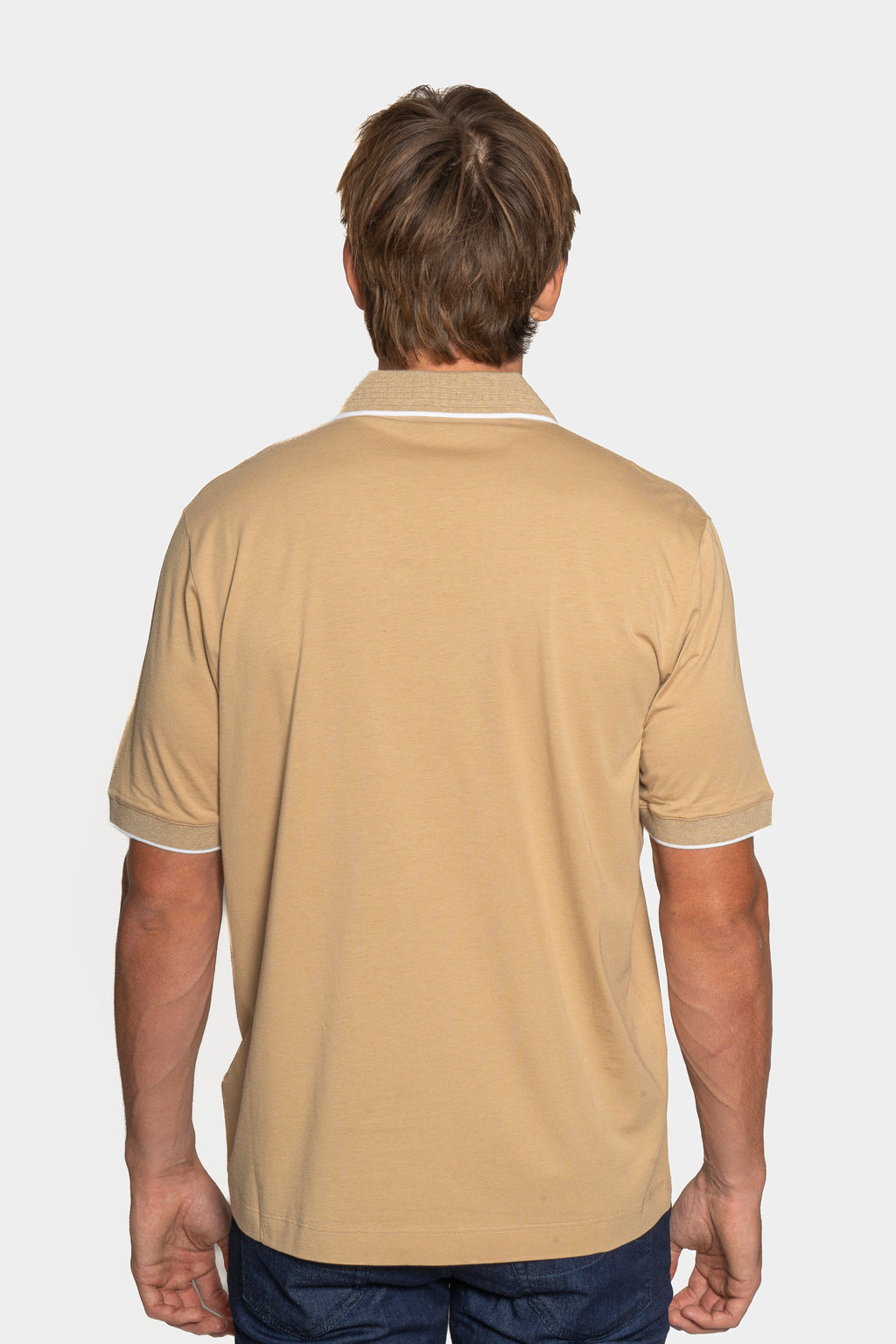 CANALI | 3-Button Knitted Polo Detail On Collar | Camel