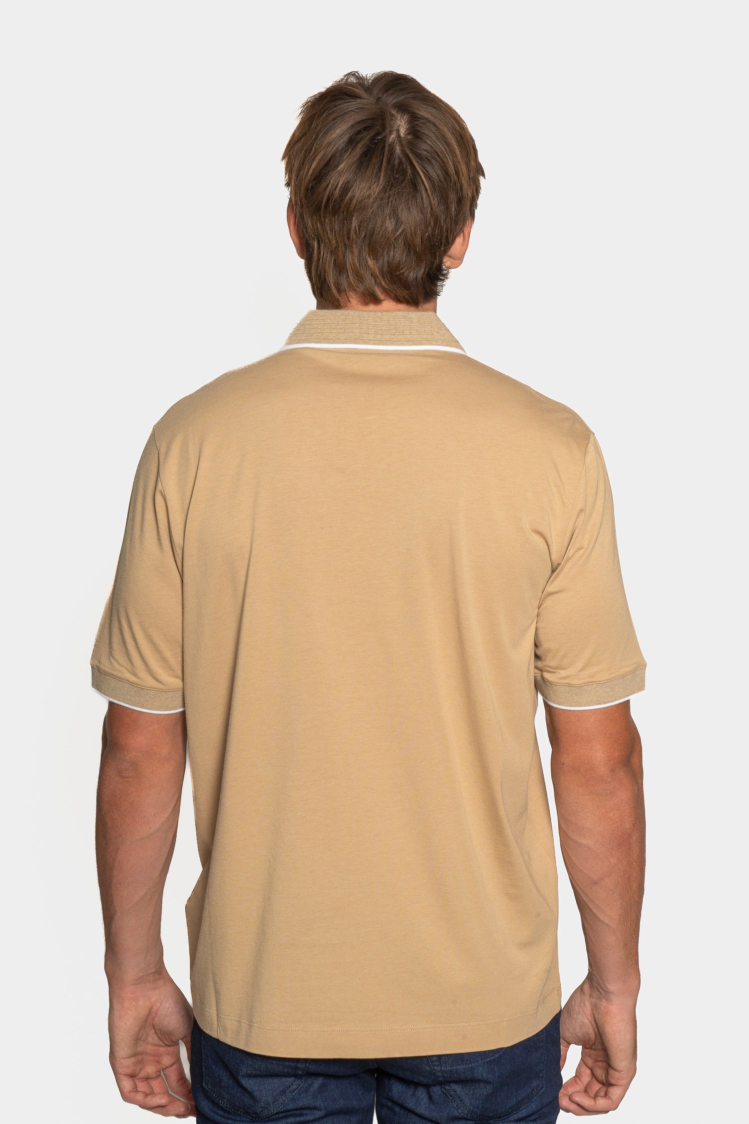 CANALI | 3-Button Knitted Polo Detail On Collar | Camel