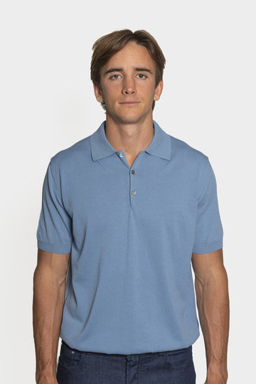 CANALI Blue 3-Button Neck Polo