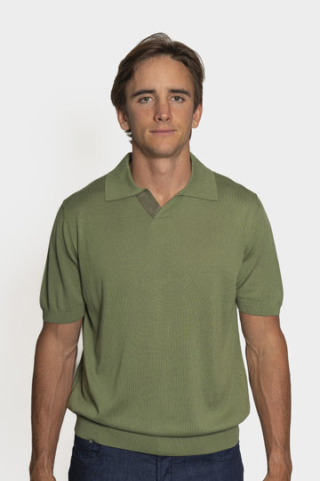CANALI Grass Green Suede Trim Polo