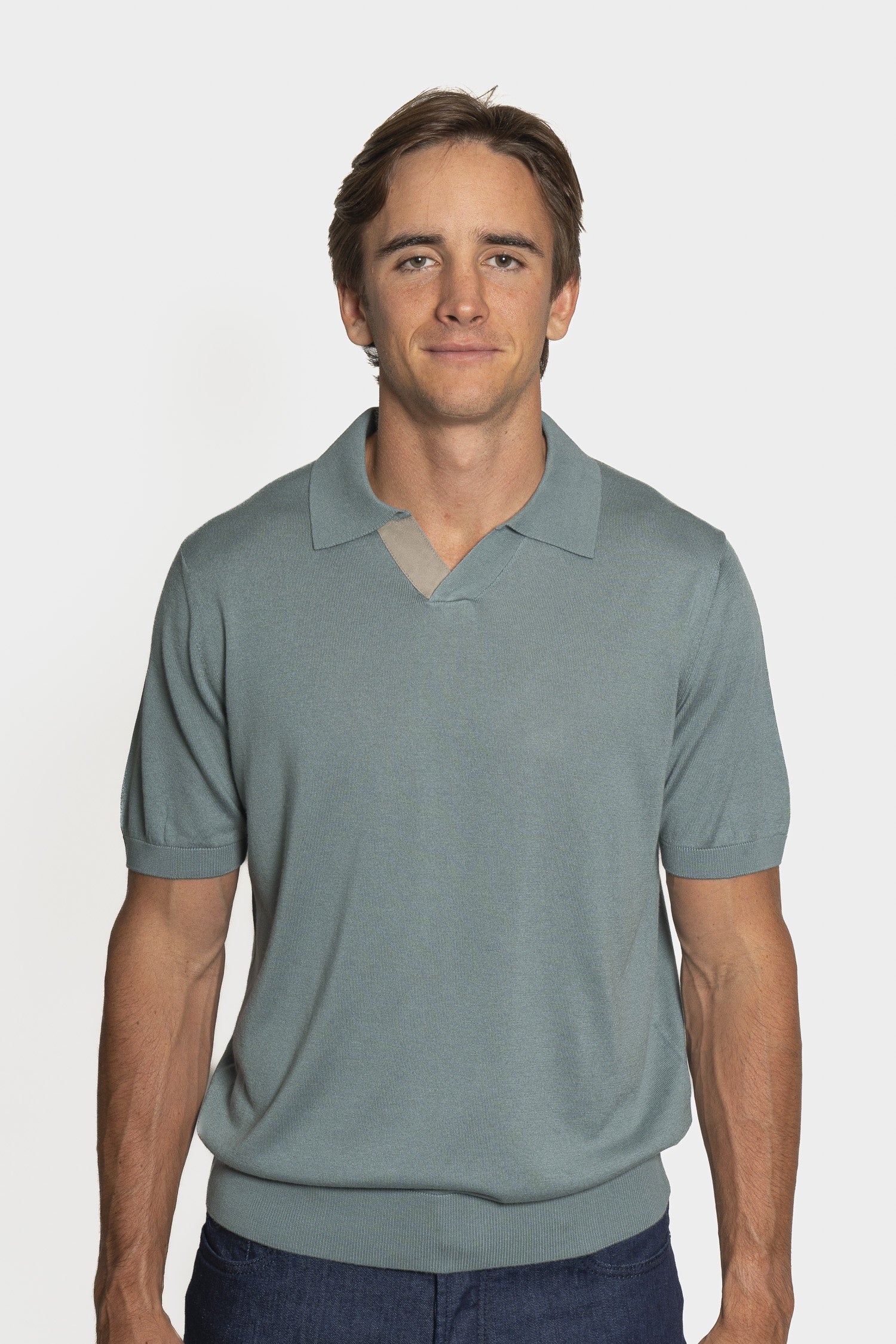 CANALI | Suede Trim Polo | Teal