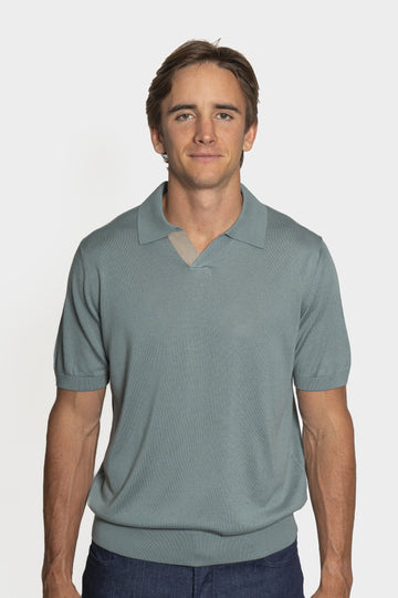 CANALI Teal Suede Trim Polo
