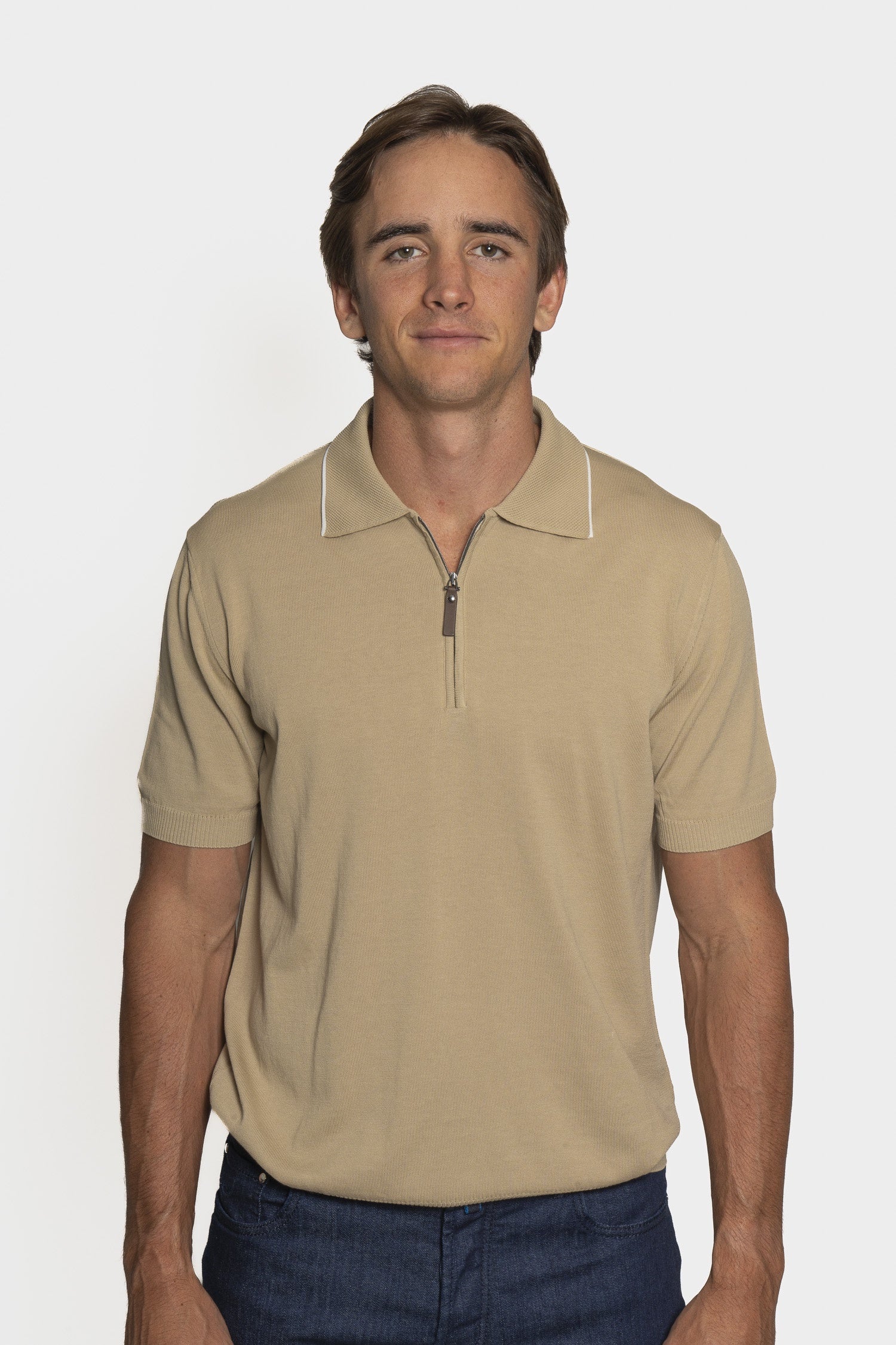 CANALI | Polo With Trim On Collar | Camel