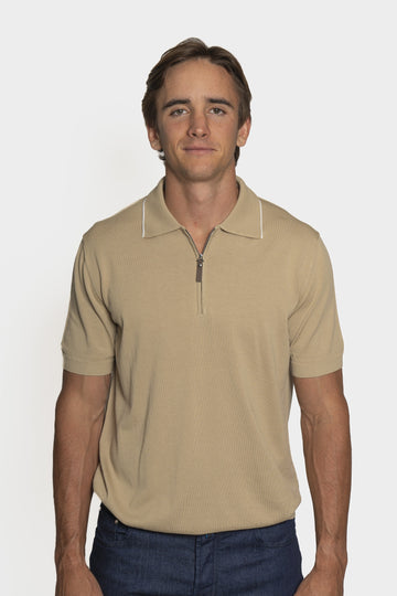 CANALI Camel Trim On Collar Polo