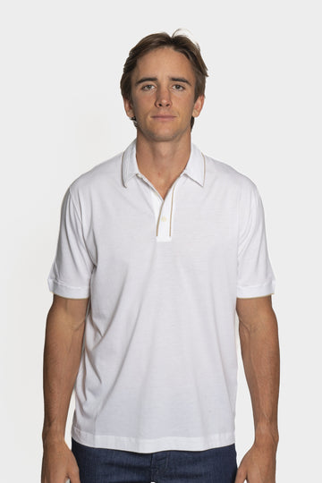 CANALI White 3-Button Knitted Polo Detail On Collar
