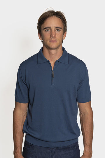 CANALI Dark Blue Trim On Collar Polo