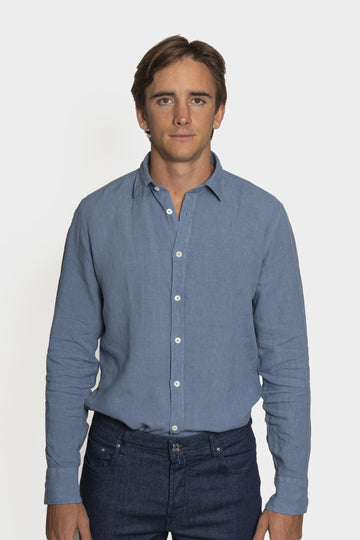 CANALI Blue Casual Linen Shirt