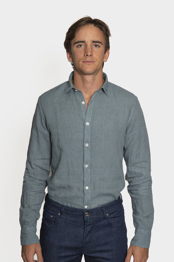 CANALI Teal Casual Linen Shirt