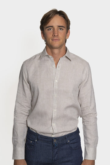 CANALI Light Brown Linen Shirt With Placket