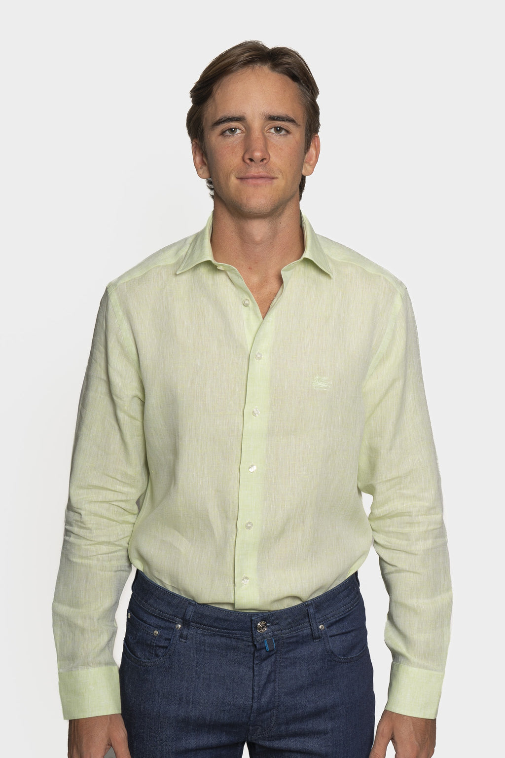 ETRO | Regular Fit Linen Shirt | Pale Green