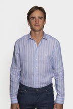 ETRO | Striped Linen Shirt | Purple & Blue