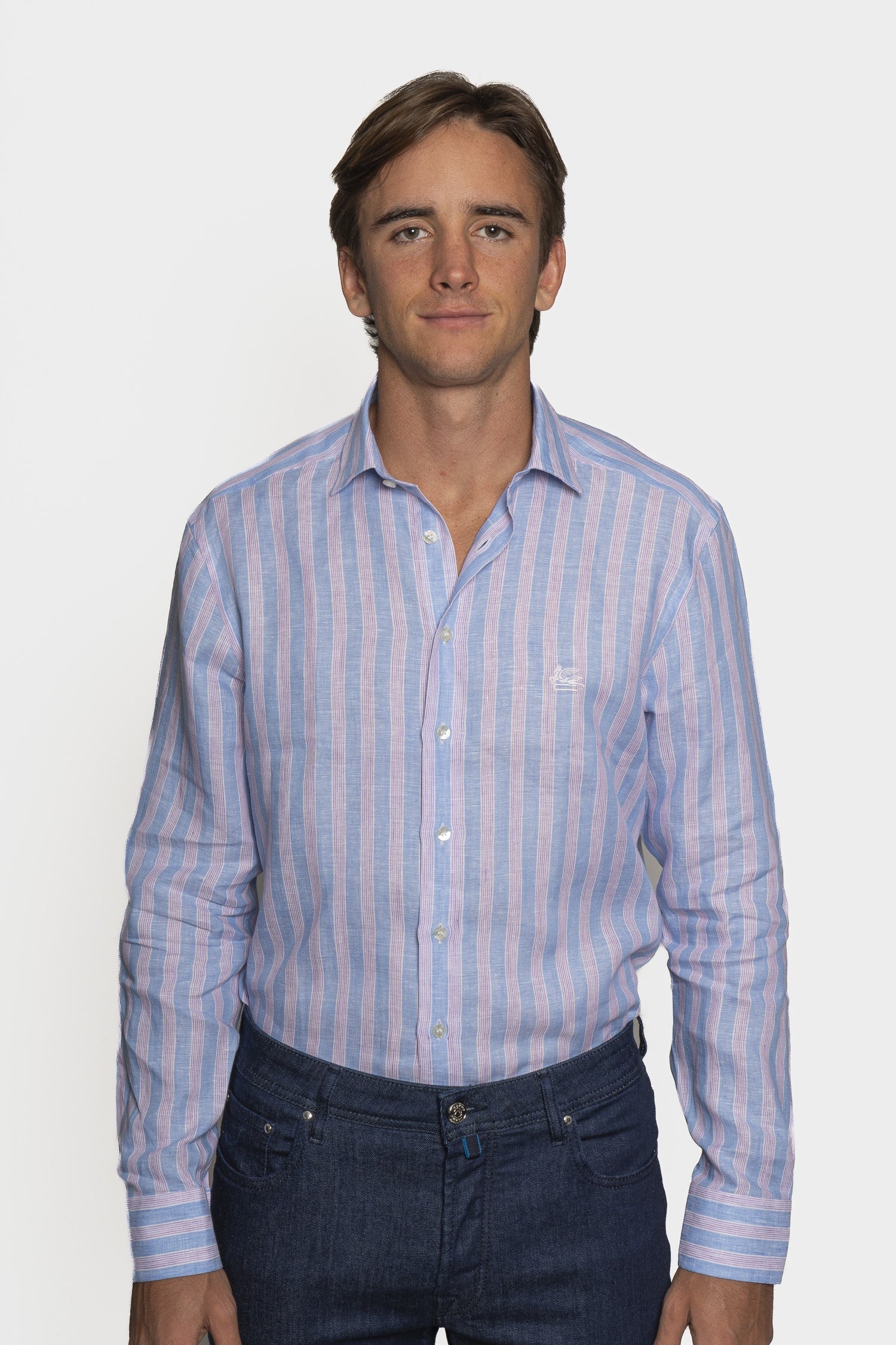 ETRO | Striped Linen Shirt | Purple & Blue