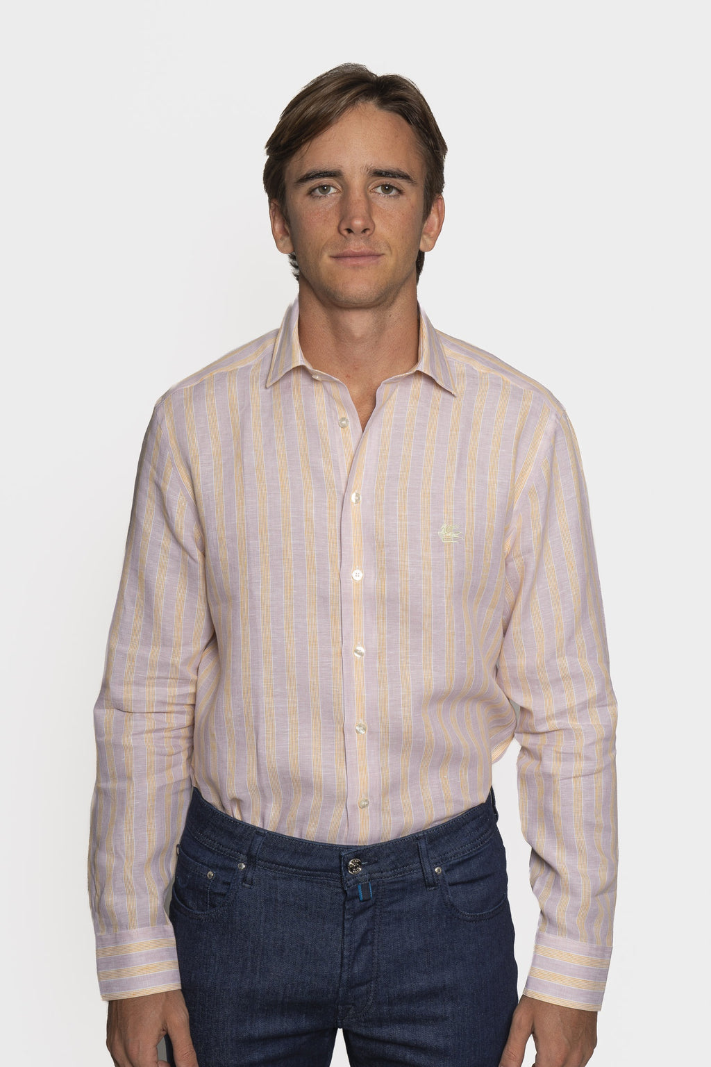 ETRO | Striped Linen Shirt | Orange & Pink