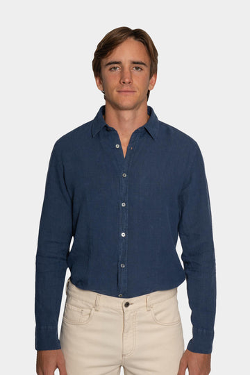 CANALI Dark Blue Casual Linen Shirt