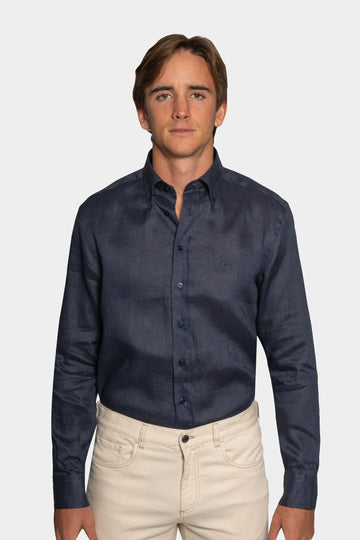ETRO Navy Plain Linen Shirt