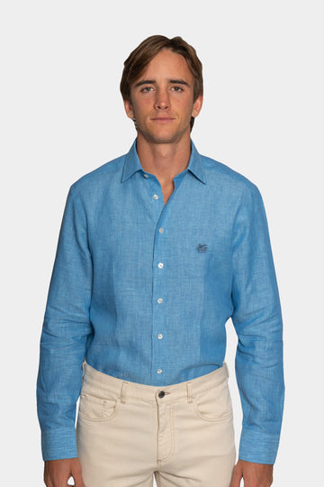 ETRO Blue Regular Fit Linen Shirt