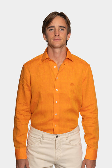 ETRO Orange Regular Fit Linen Shirt
