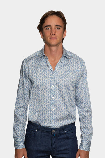 ETRO BLue & White Stretch Paisley Shirt
