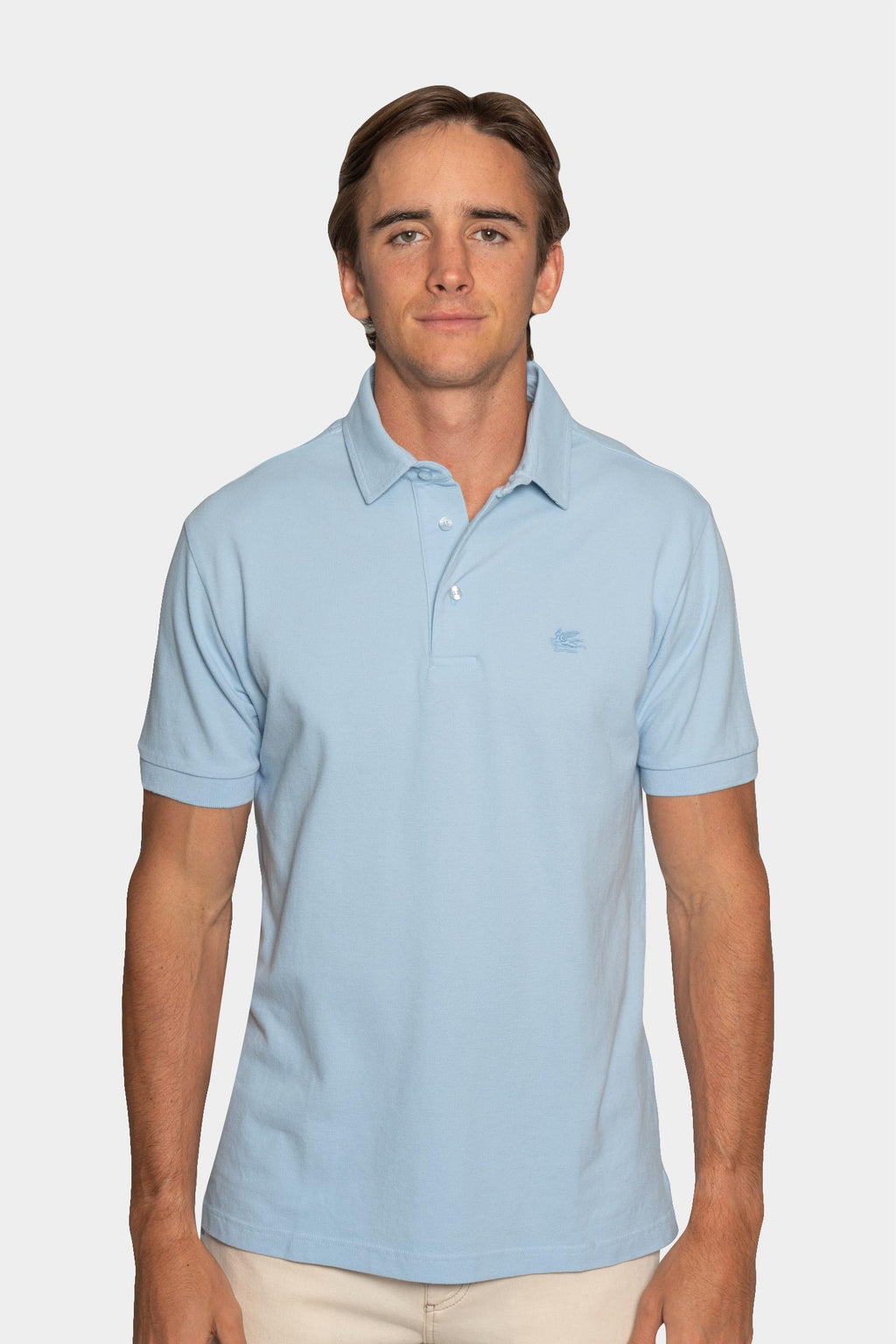 ETRO | Polo With Trim Under Collar | Soft Blue