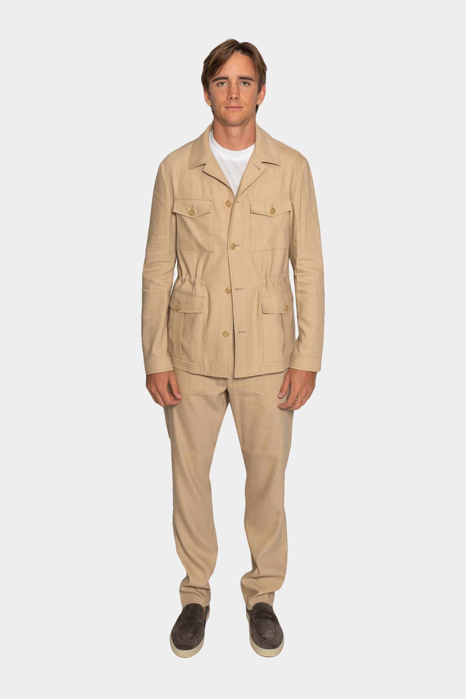 CANALI | Linen & Wool Drawstring Trousers | Camel