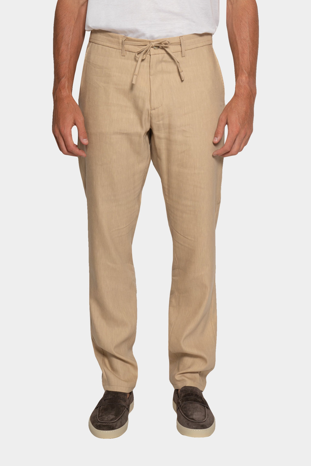 CANALI | Linen & Wool Drawstring Trousers | Camel