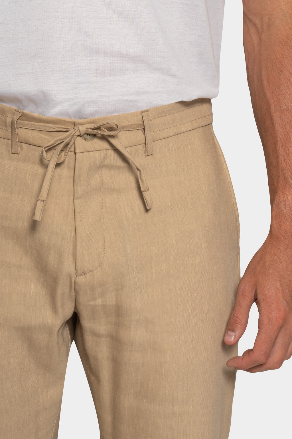 CANALI | Linen & Wool Drawstring Trousers | Camel