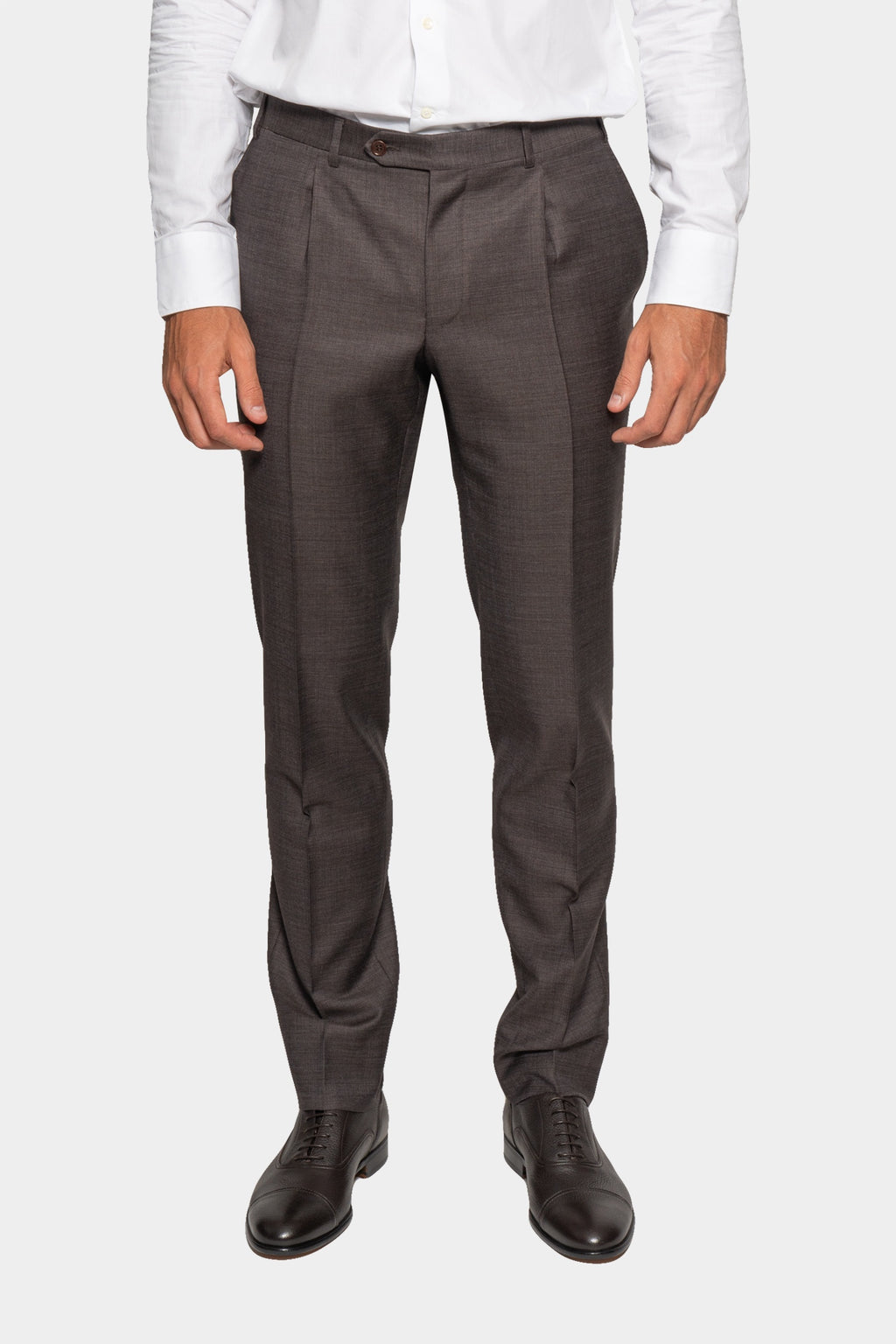 CANALI | 1 Pleat Wool Trousers | Dark Brown