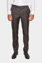 CANALI | 1 Pleat Wool Trousers | Dark Brown
