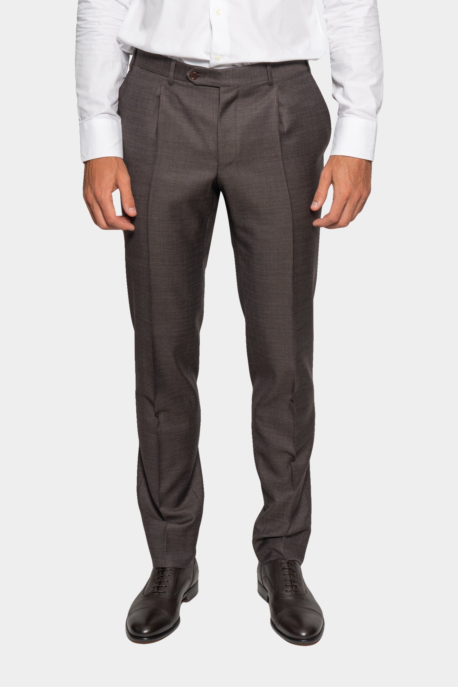 CANALI | 1 Pleat Wool Trousers | Dark Brown