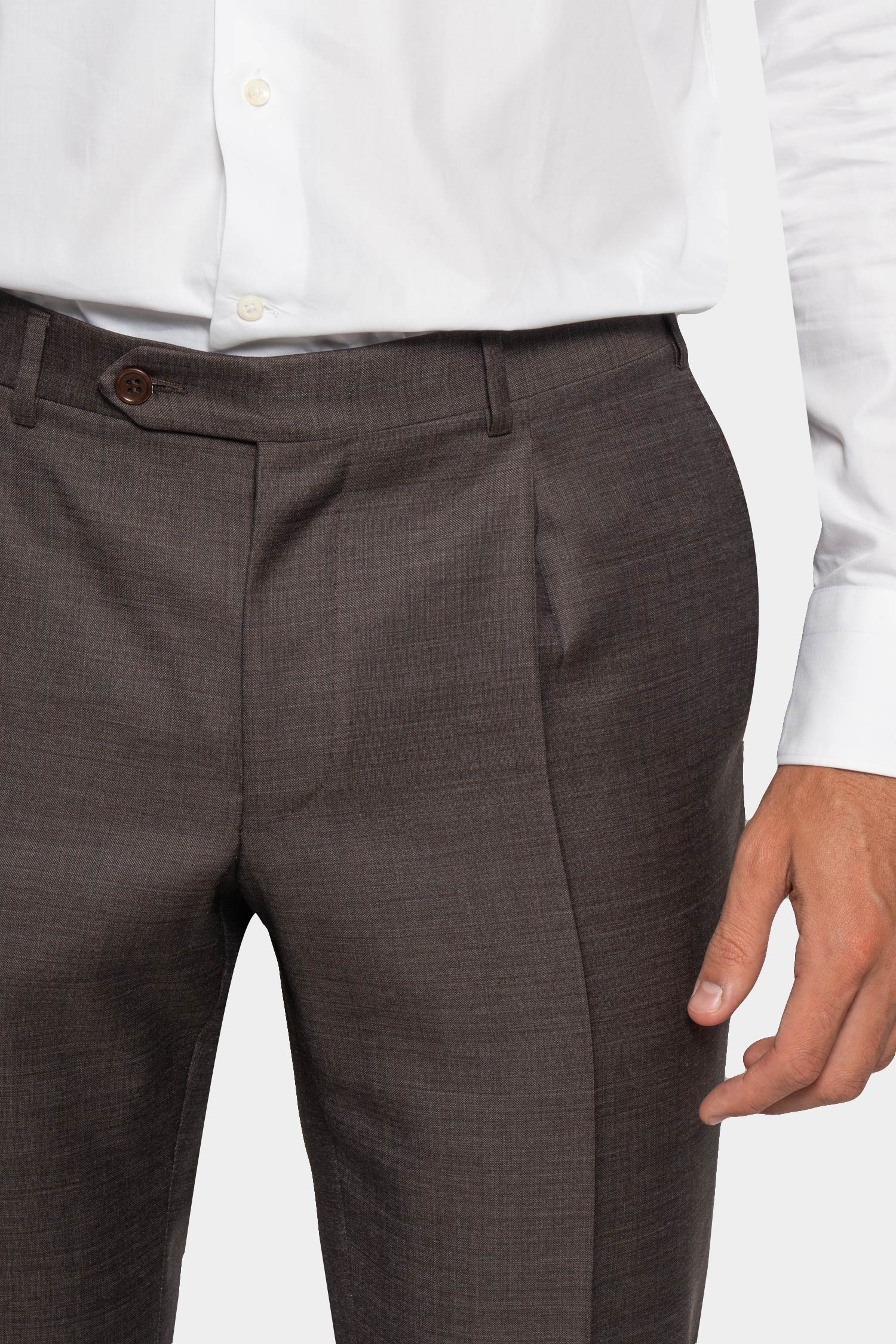 CANALI | 1 Pleat Wool Trousers | Dark Brown
