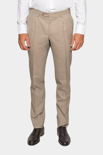 CANALI Light Brown 1-Pleat Textured Trousers
