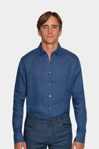 CANALI | Linen Shirt With Placket | Dark Blue