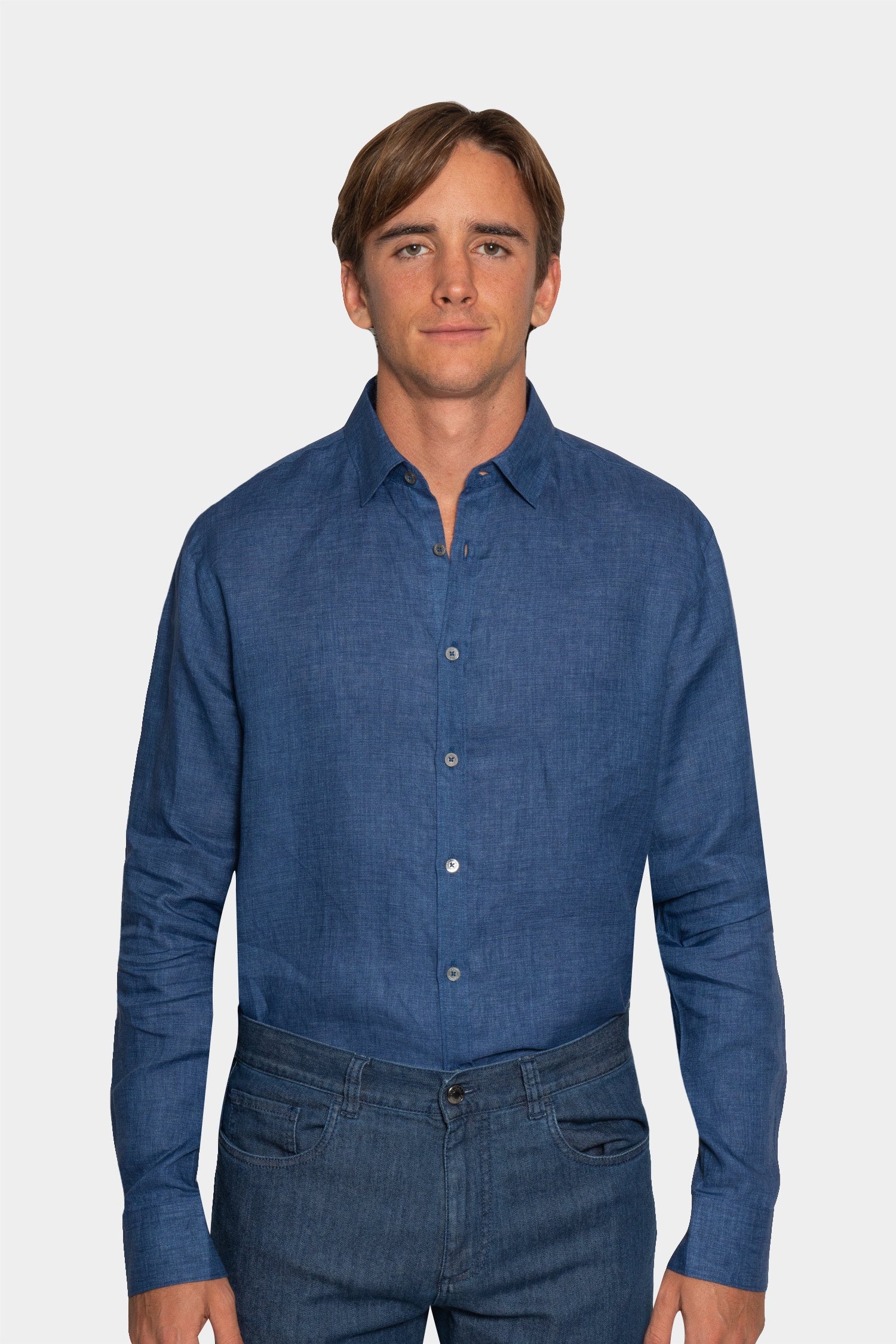 CANALI | Linen Shirt With Placket | Dark Blue