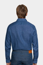 CANALI | Linen Shirt With Placket | Dark Blue