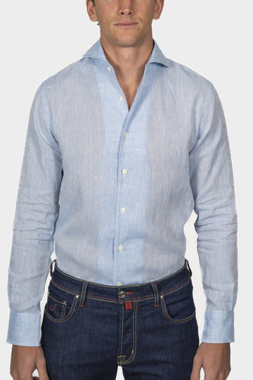 CANALI Light Blue Plain Linen Shirt